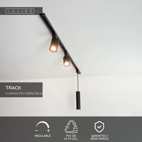 Lucide TRACK Alimentador - Sistema de carril monofásico / Iluminación con rieles - Simple - Negro (Extensión) - USP
